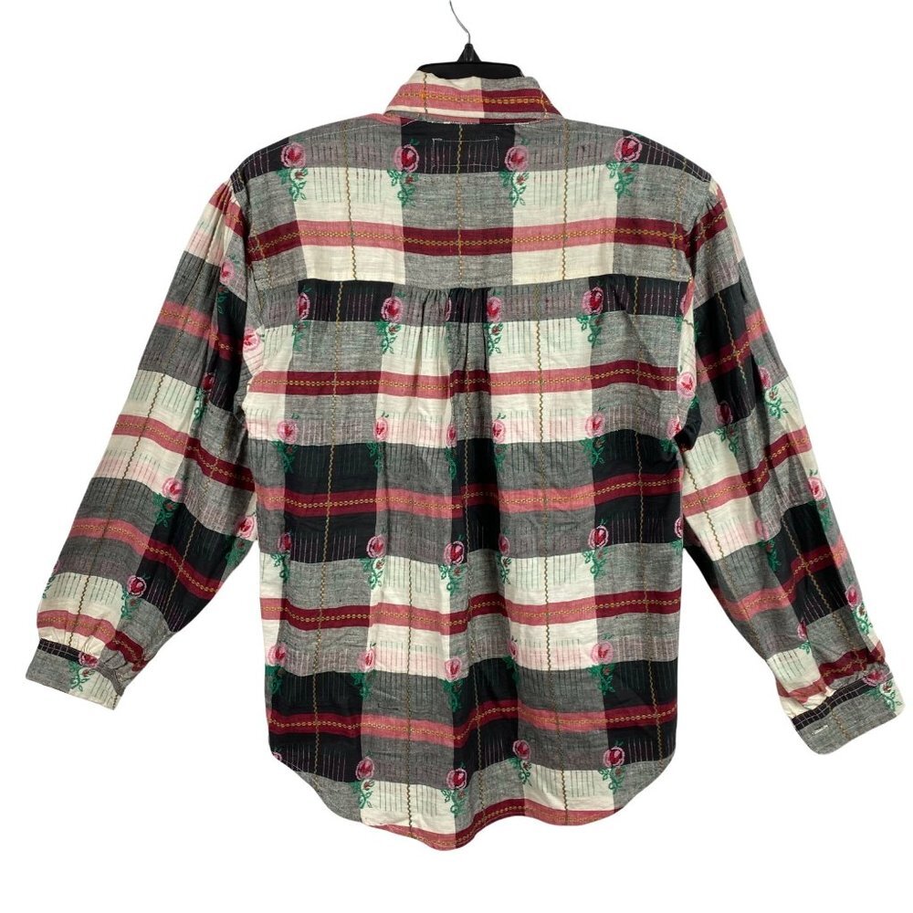 Vintage Angelique Shirt Embroidered Plaid Floral 90s Y2K Blouse Women Size Small - Picture 4 of 12